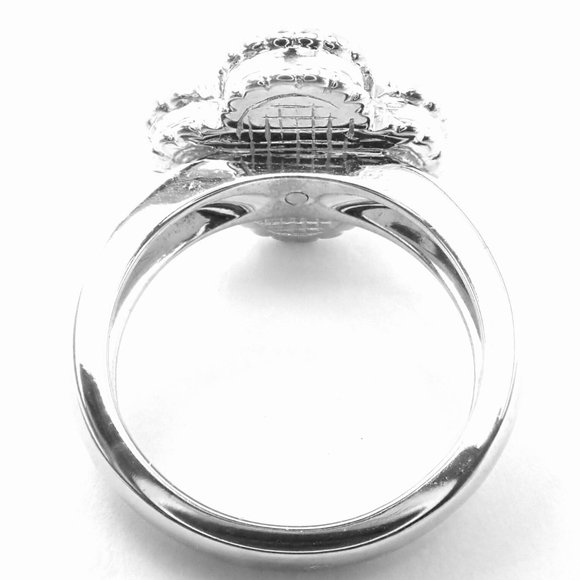 Authentic! Van Cleef & Arpels Alhambra 18k White Gold Pink Opal Diamond Ring - Picture 7 of 9